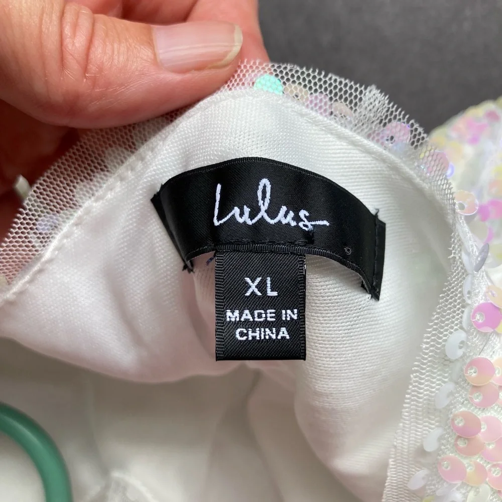 Lulu’s Mirrorball White Iridescent Sequin Mini Dress, Sz XL - Picture 16 of 16